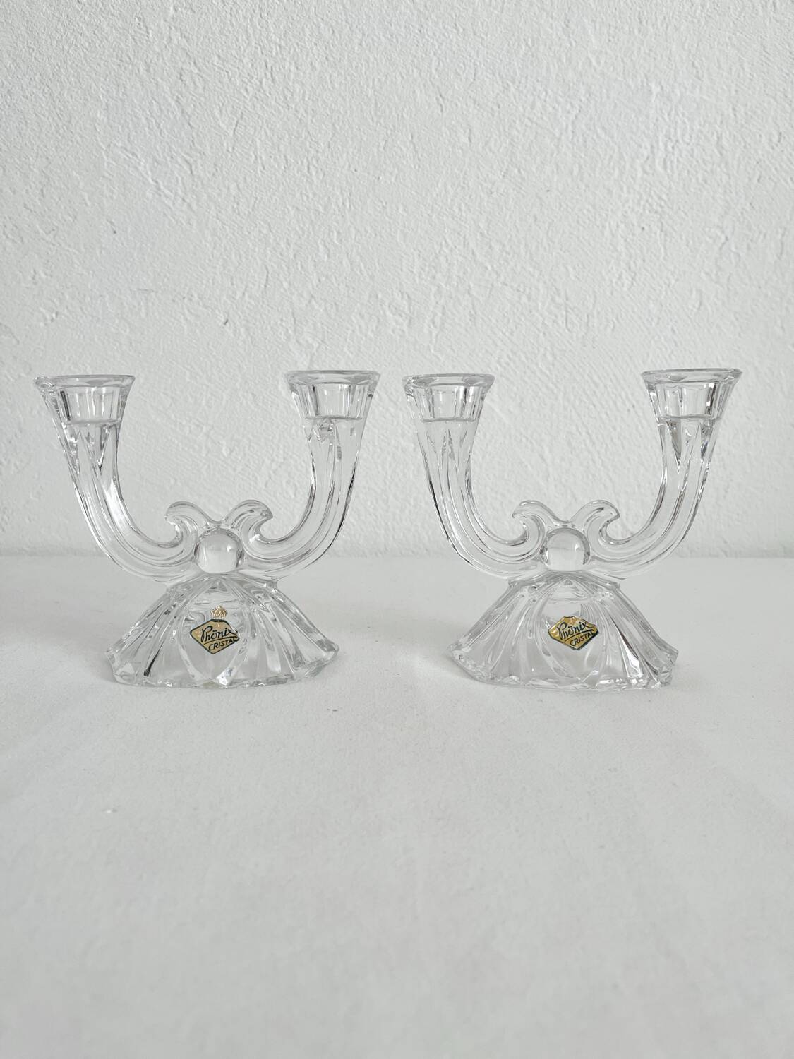 2 vintage Phonix crystal 2-arm candlestick candle holders