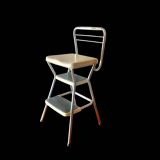 Vintage cosco step stool chair in chrome steel and white skai