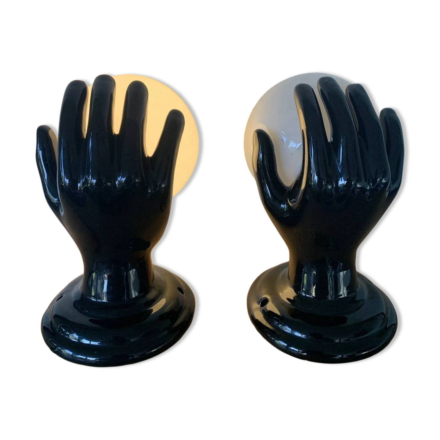 Pair of Ceramic Wall Lights or Lamps in the Shape of a Hand