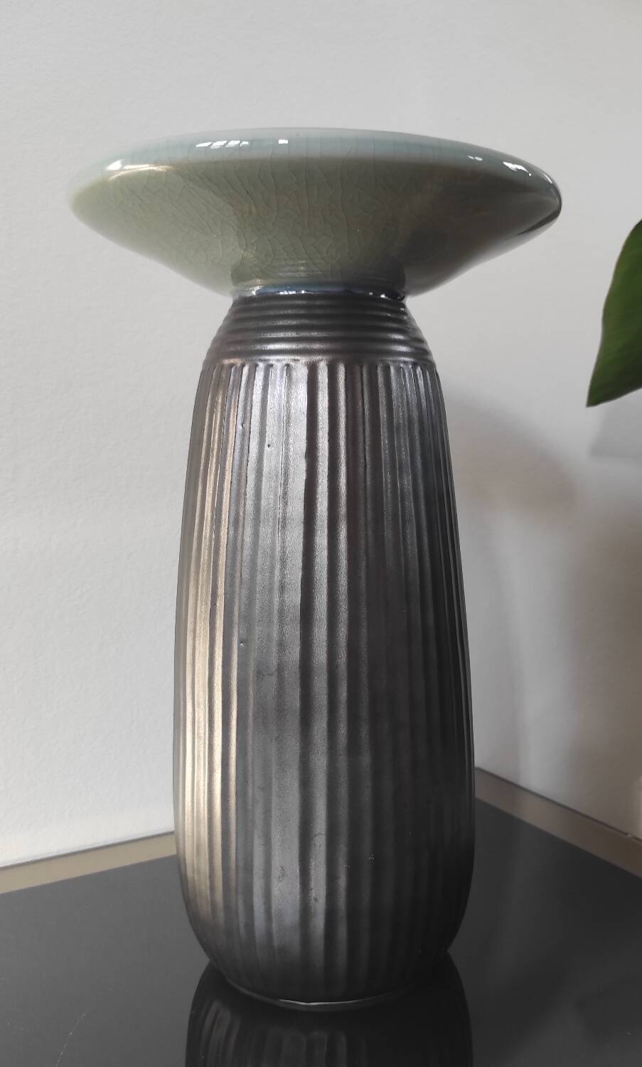 Vintage architectural vase in two-tone ceramic