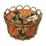 Sewing basket rattan round fabric vintage flowers