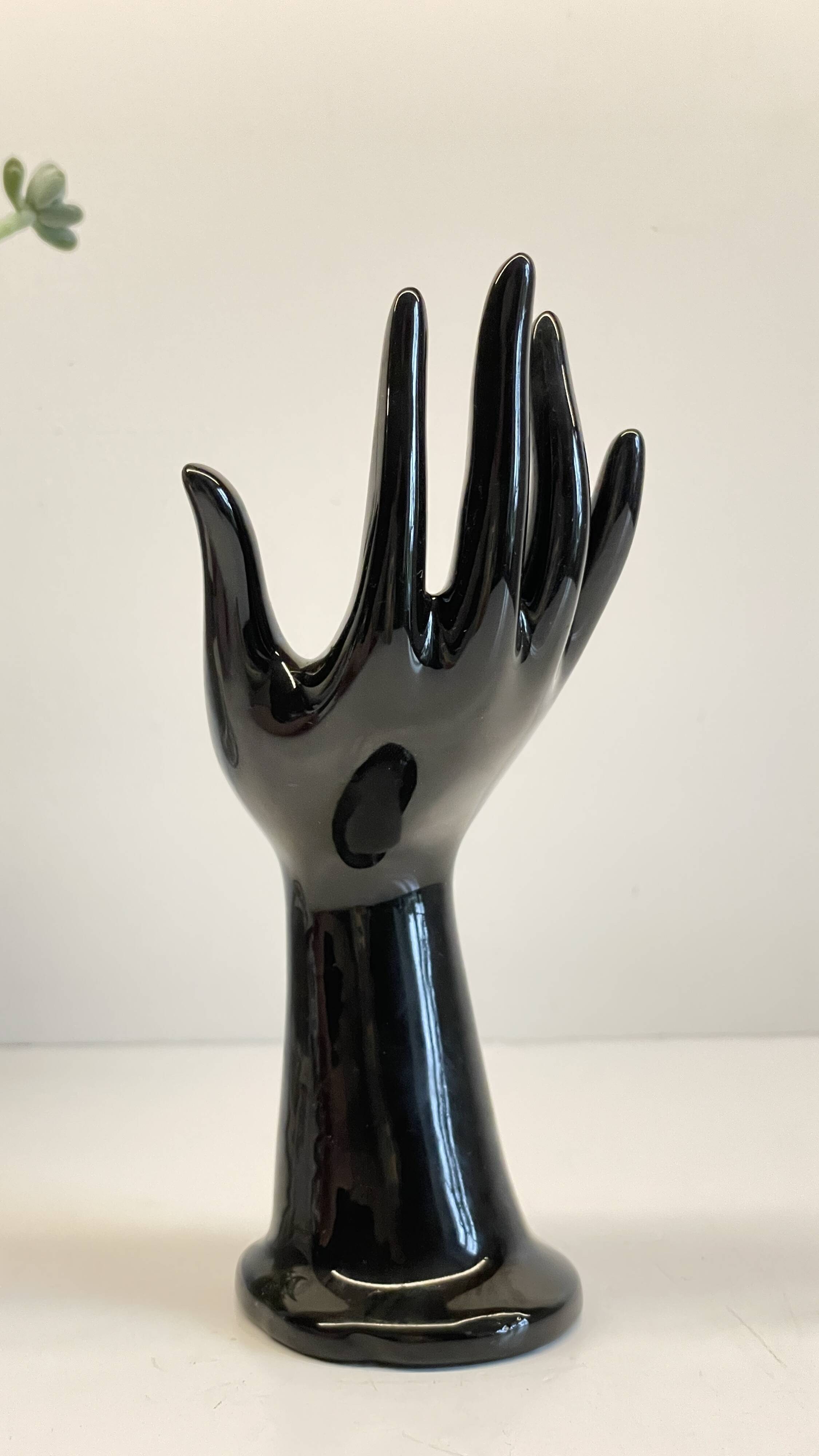 Handmade vintage black ceramic ring sizer vase