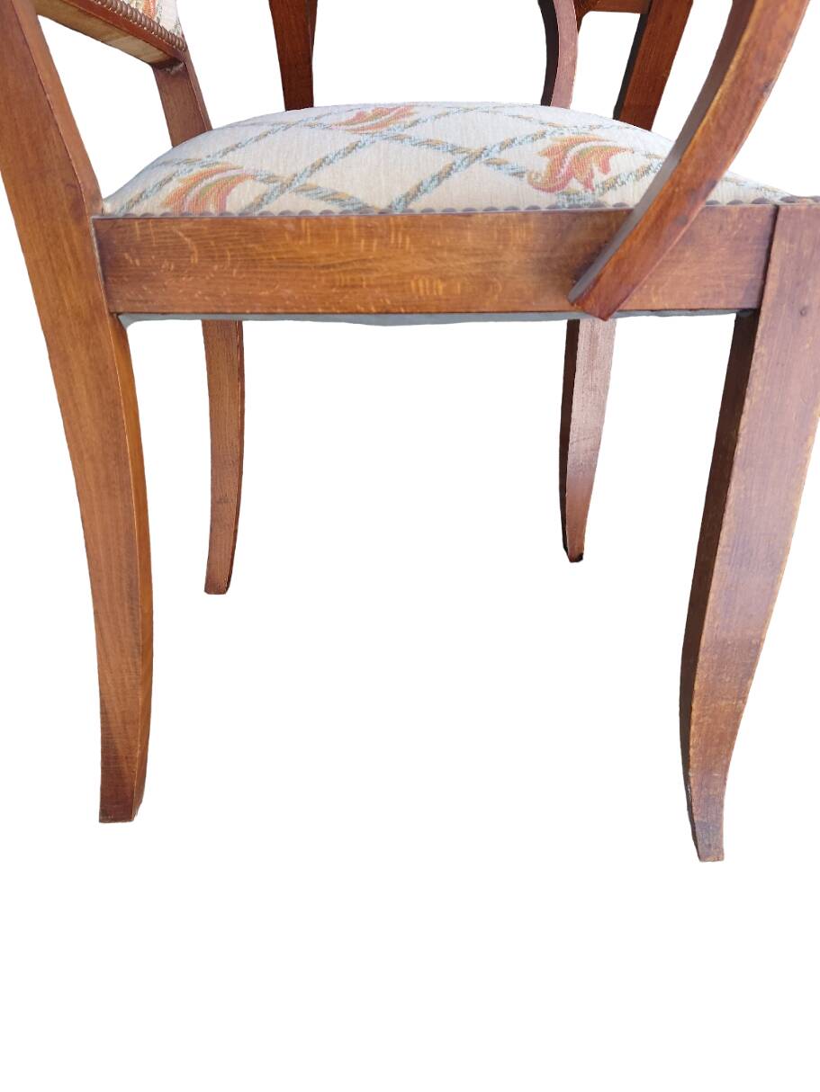 Pair of bridge armchairs in wood and fabric, 1940