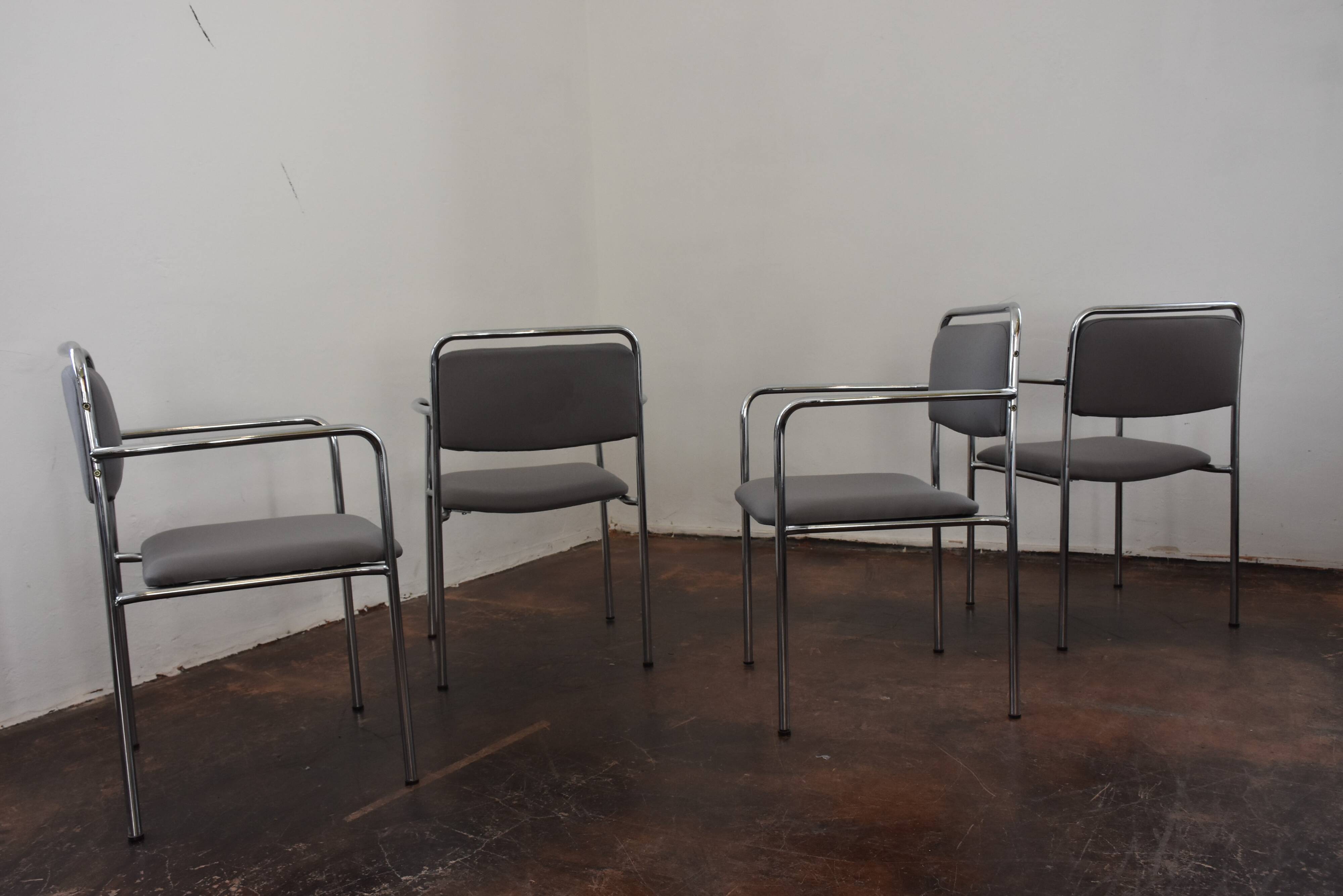 4  Reupholstered Vintage Chairs Chrom GDR 70s