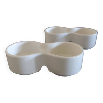 Duo of vintage double egg cups in ceramic 1970s 1980s