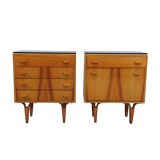Mid-century bedside tables with ash veneer and black glass by František Mezulánik, Nový Domov, Czechoslovakia, 1970s.