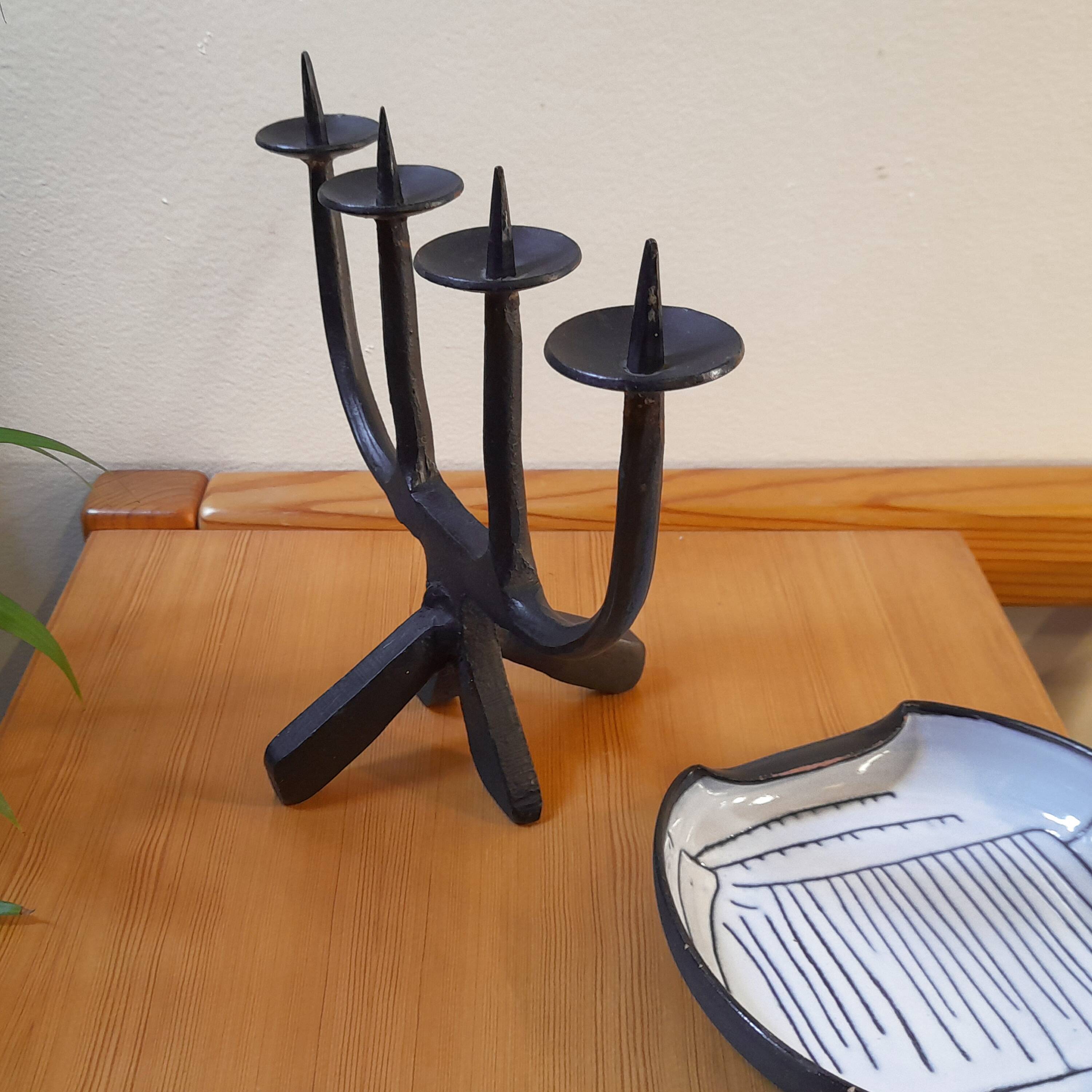 Brutalist wrought iron candlestick, 1960s