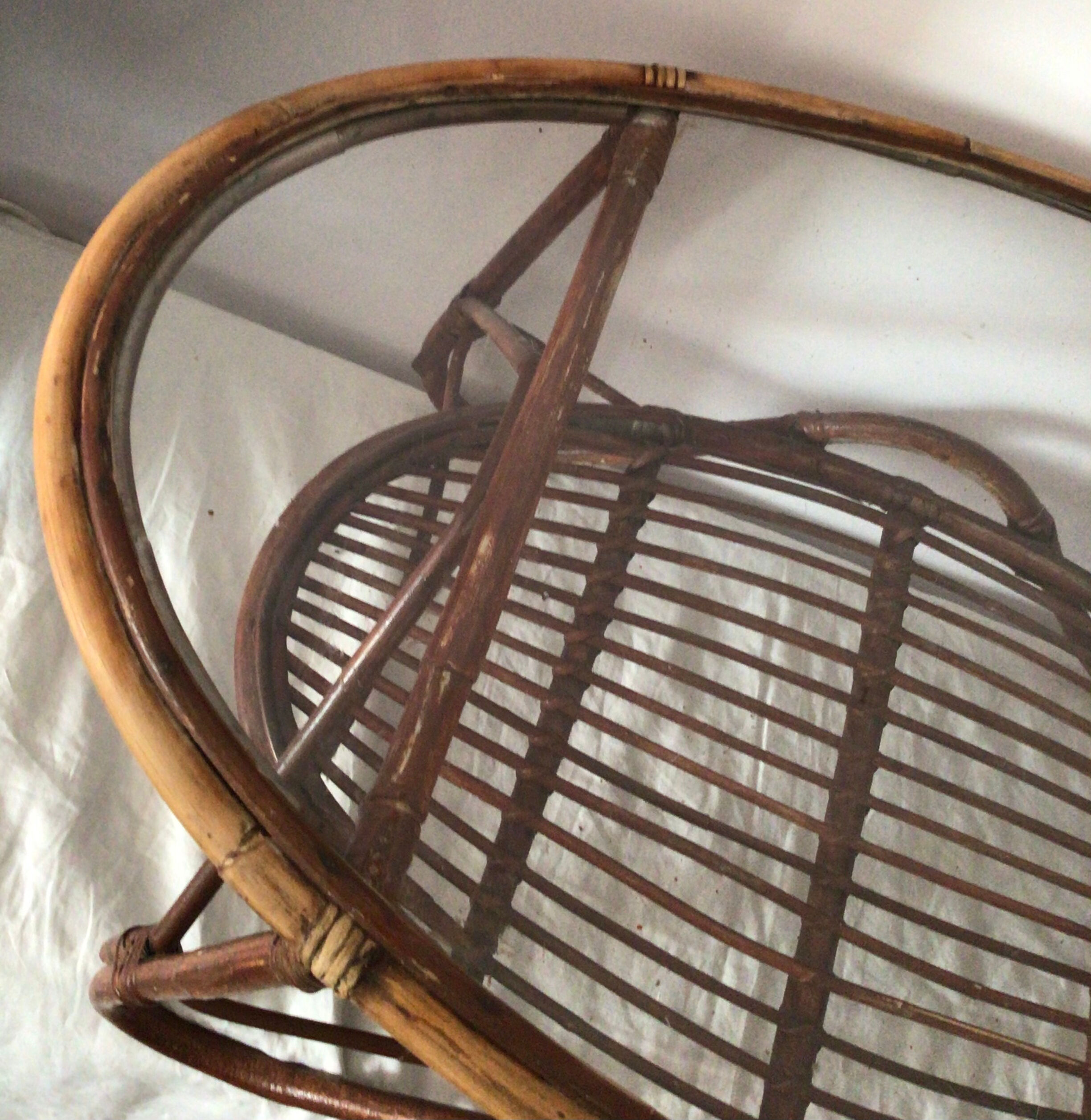 Vintage rattan oval-shaped coffee table
