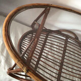Vintage rattan oval-shaped coffee table