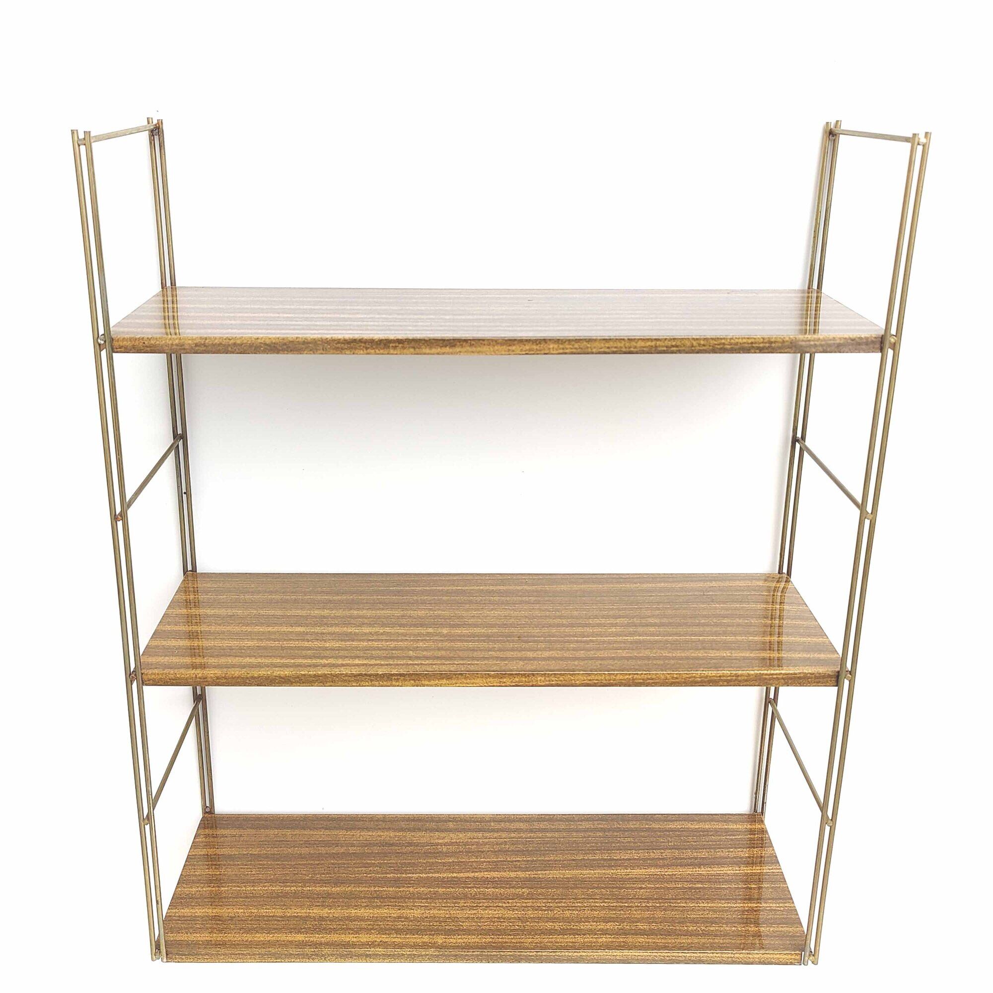 Vintage wall shelf gilded metal and wood style