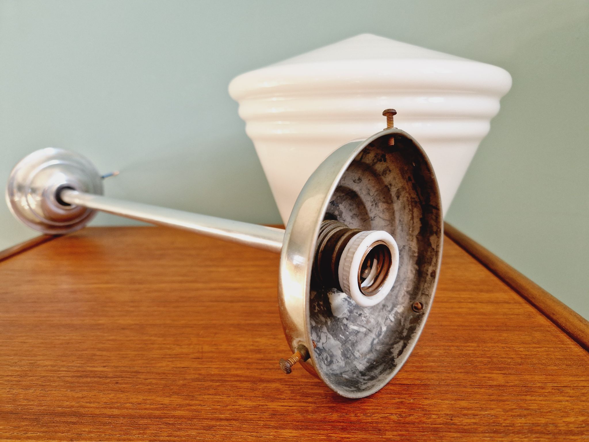 Art Deco pendant lamp in conical white opaline, 1920s-30s