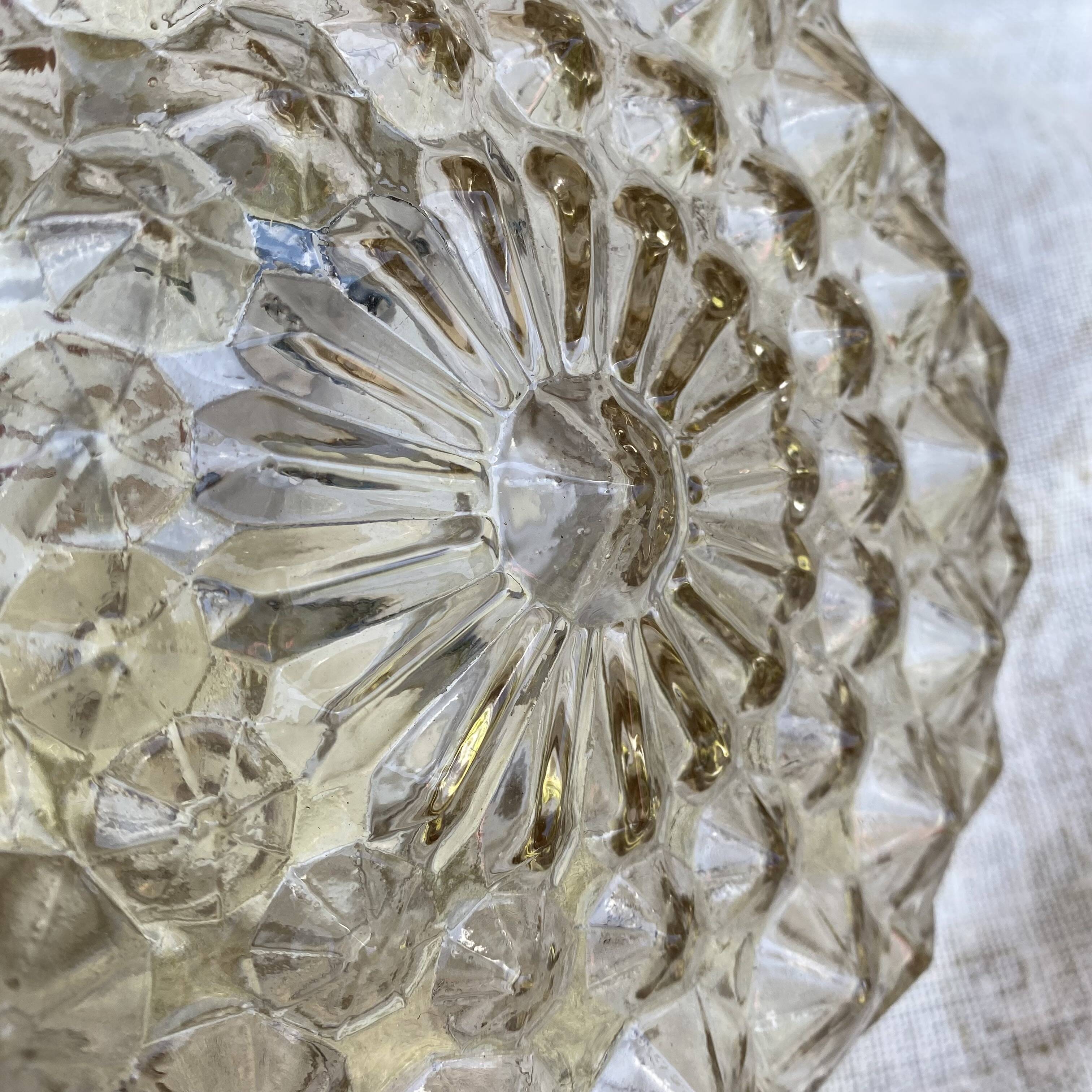Plafonnier rond vintage en verre fumé, années 70