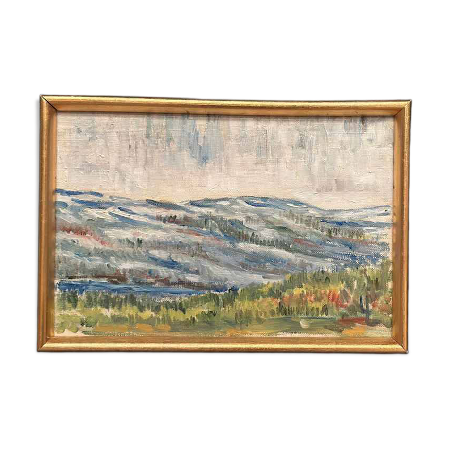 Mid Century Oil On Canvas Landscape By Unknown Artist Vintage & Framed – 33 × 22 Cm