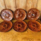 Set of 6 oyster plates in cognac brown color