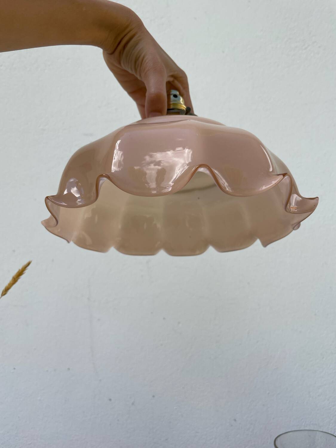 Opaline powder pink glass pendant light