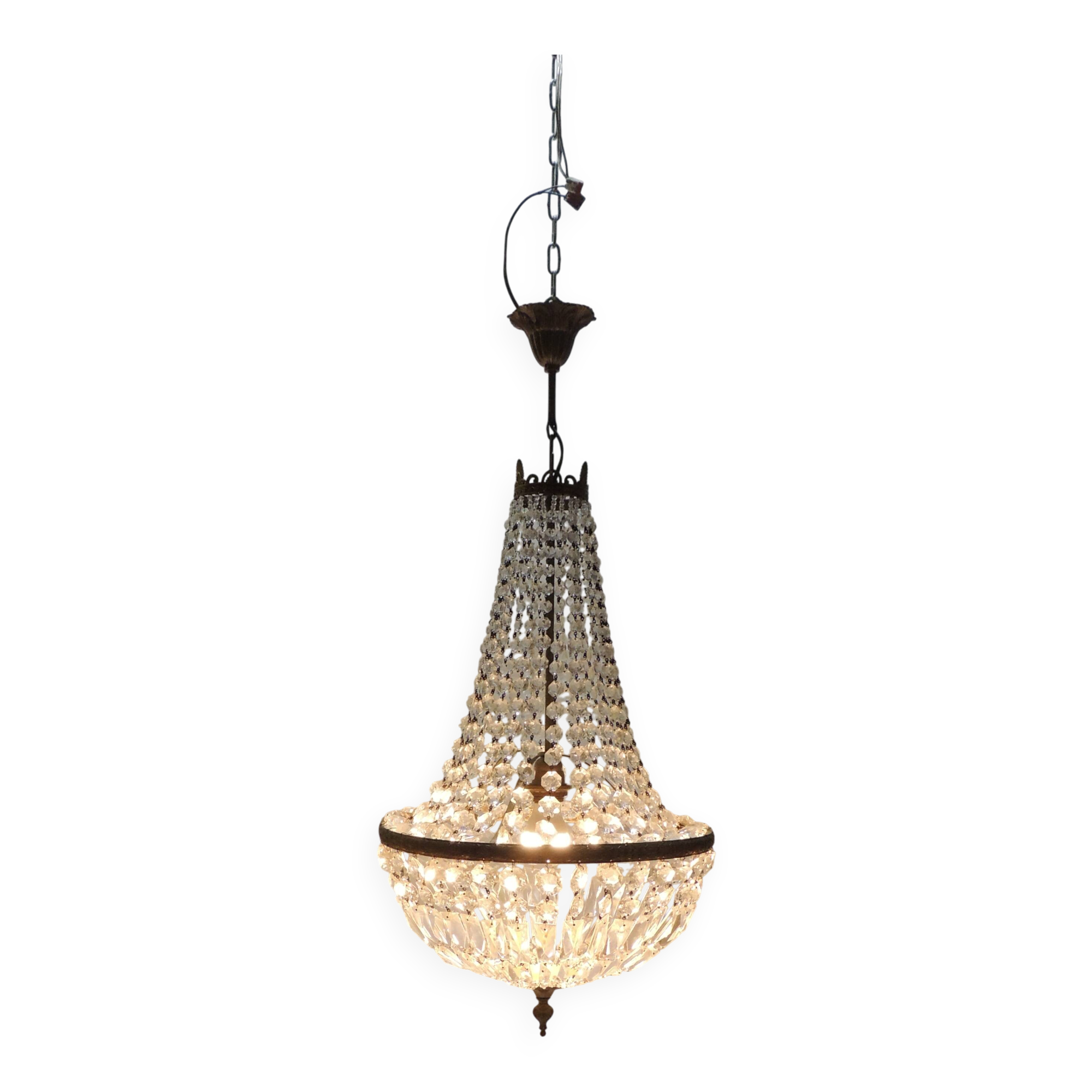 Antique crystal pendant chandelier – vintage Empire style – bronze