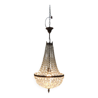 Antique crystal pendant chandelier – vintage Empire style – bronze