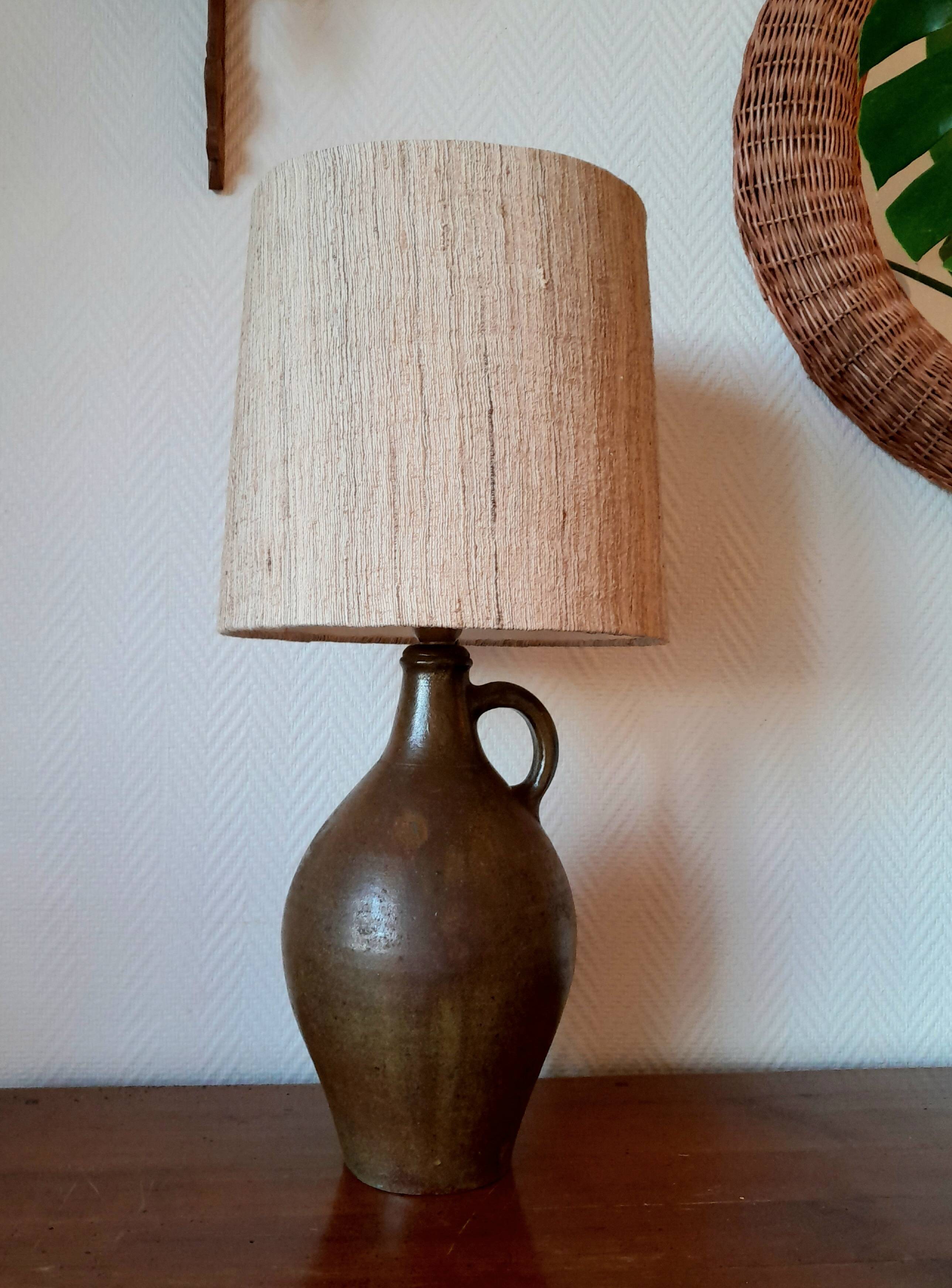 1950s pottery jug lamp and linen-style fabric lampshade