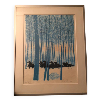 Lithographie Brasilier chevaux