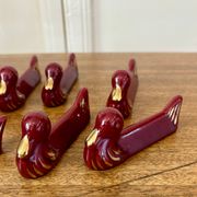 Set of 8 vintage slip knife holders in the shape of red ducks and