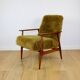 Armchair 'Lis', 1970s brown vintage khaki / olive long hair Rudy boucle design Henryk Lis - 2 pieces available