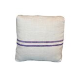 Set de 2 coussins Mid-Century en lin bleu et ivoire à rayures, 45,7 cm