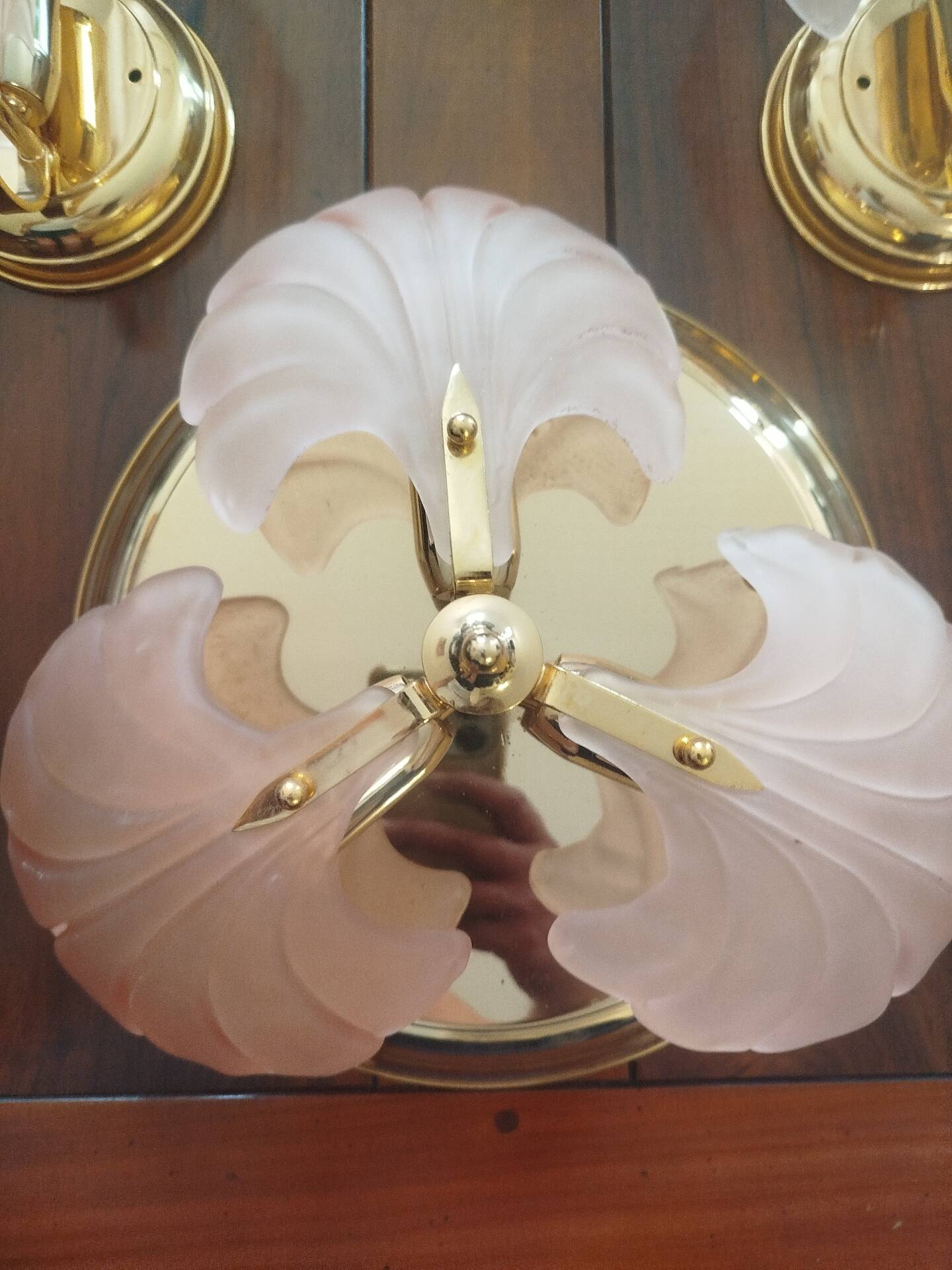 Rare set of wall sconces and shell ceiling light.