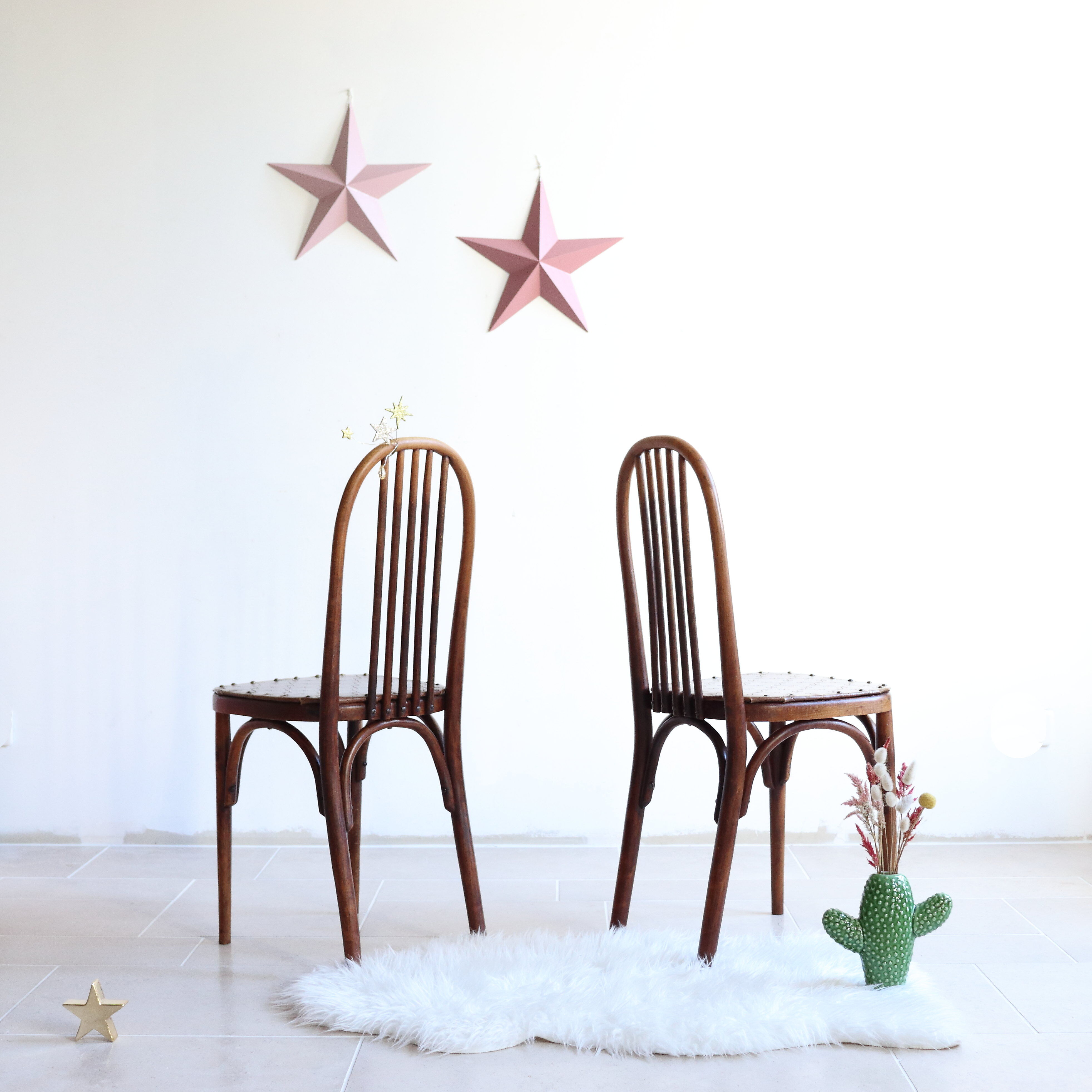 Set of 4 Luterma bistro chairs in curved wood and imitation leather, early 20th century