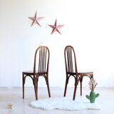 Set of 4 Luterma bistro chairs in curved wood and imitation leather, early 20th century