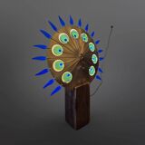 Lampadaire artisanal en laiton, chêne et plexiglas, Pays-Bas, années 1970