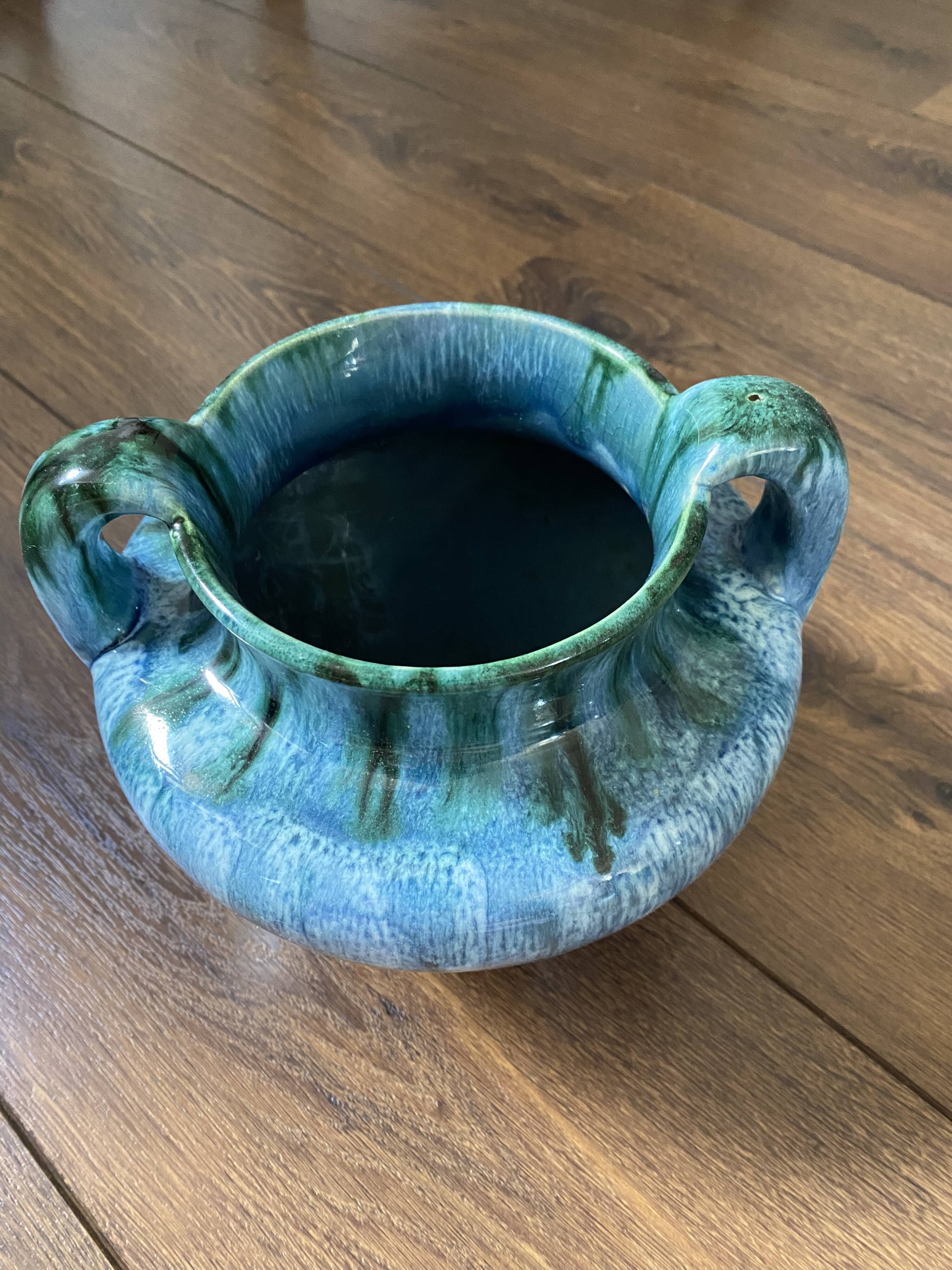 Vase grès flamme bleu vert