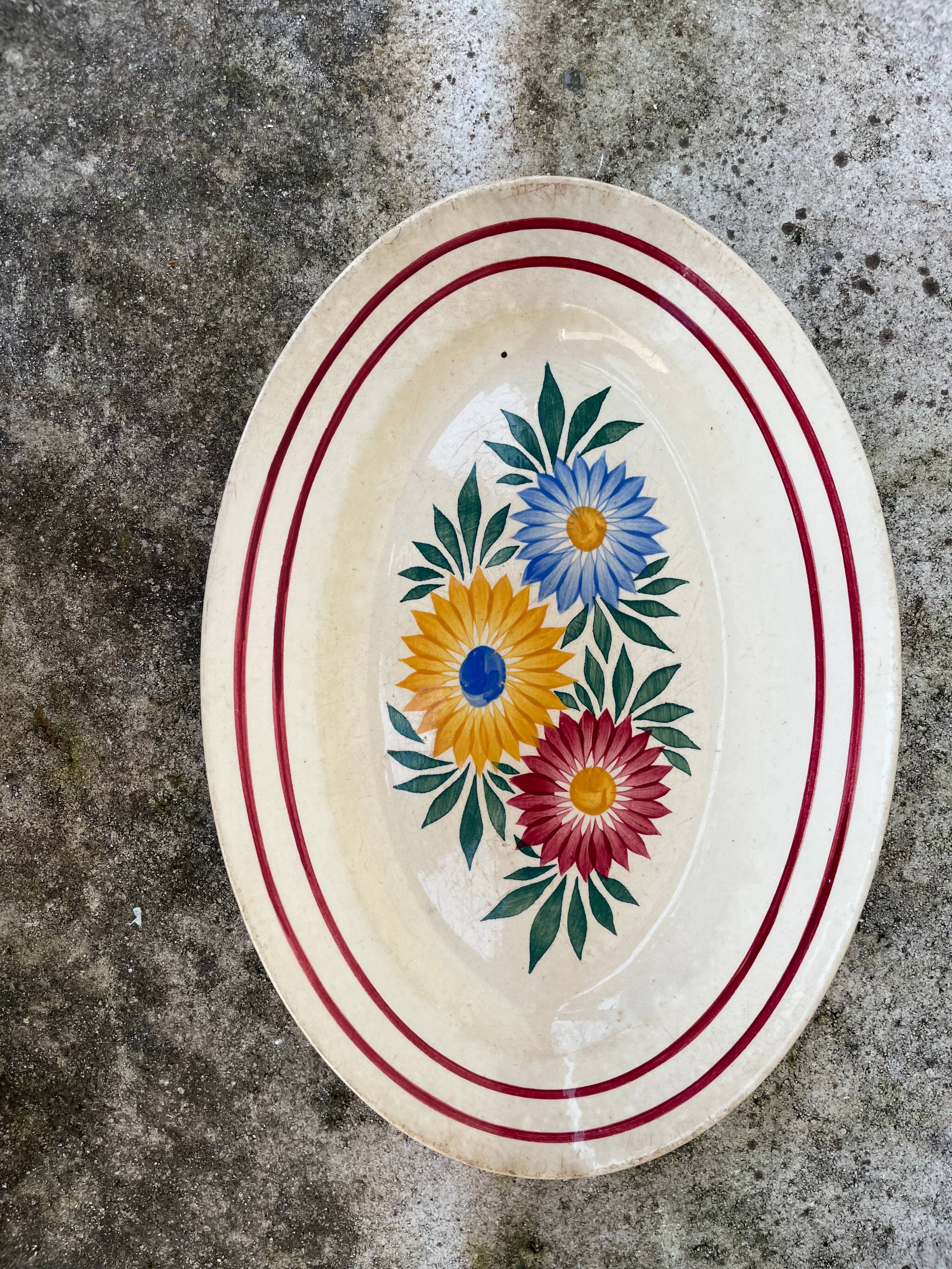 Large floral pattern dish HBC Choisy-le-Roi