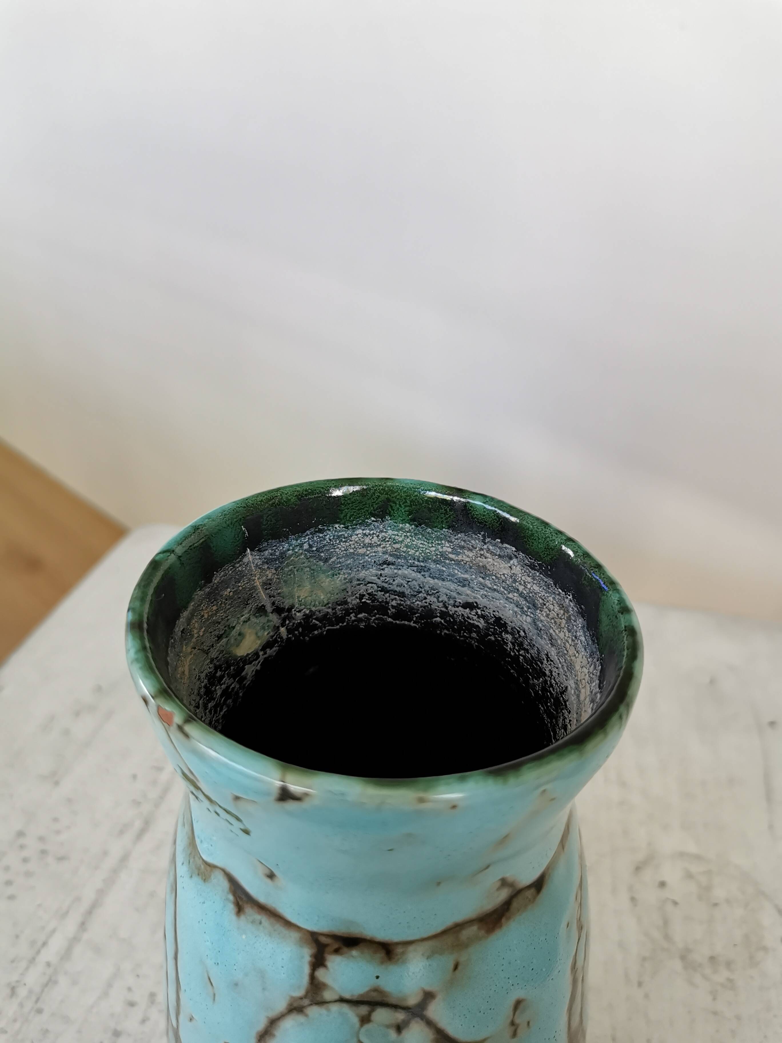 Vintage Turquoise Crackle Glaze Vase: Handmade Studio Pottery, Mid-Century