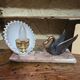 Marble lamp, swan and opaline Art Deco