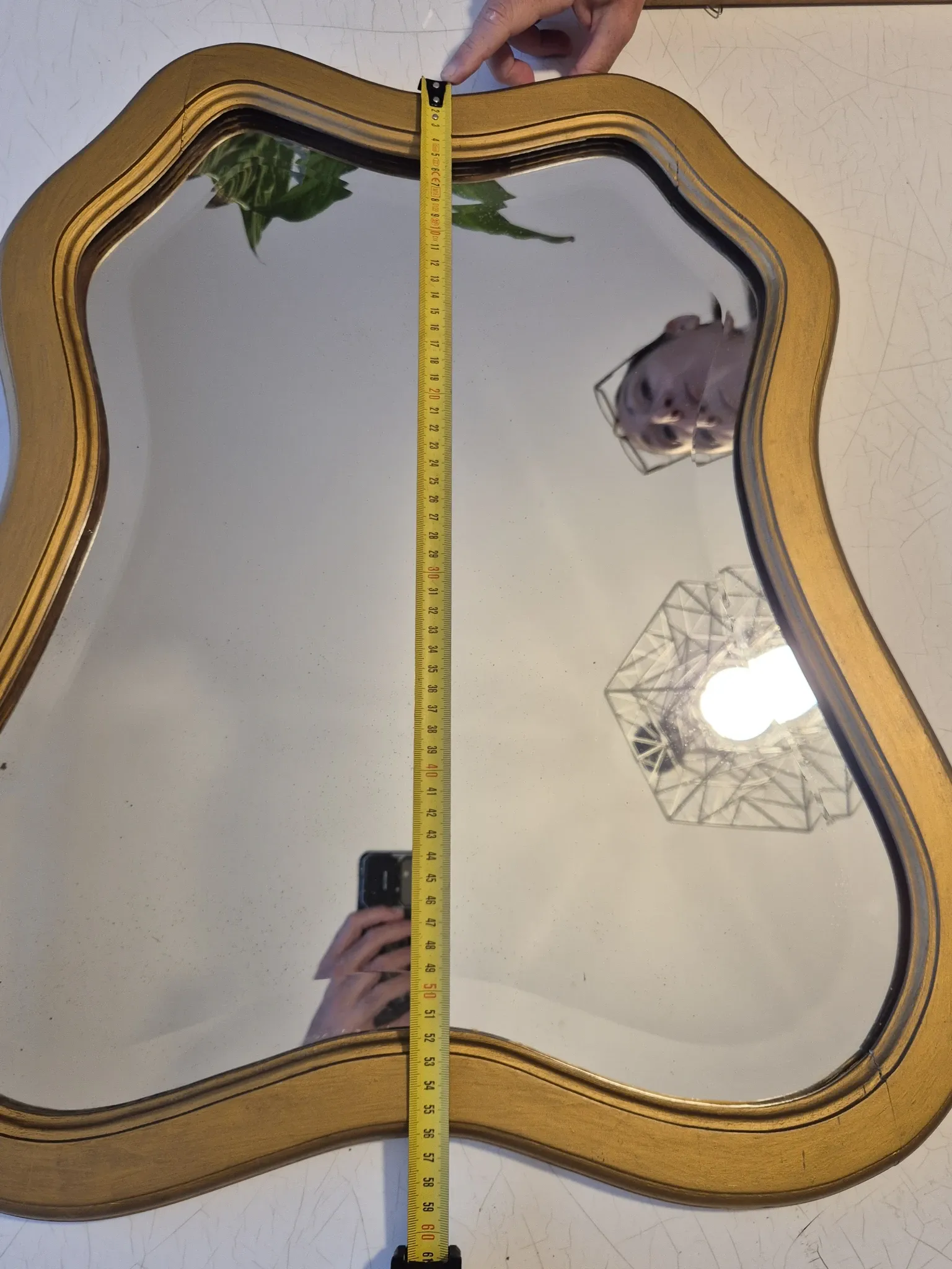 Vintage organic bevelled gold wooden mirror, Art Deco period.