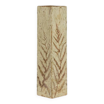 Brutalist stoneware vase with a plant motif. 1970s.