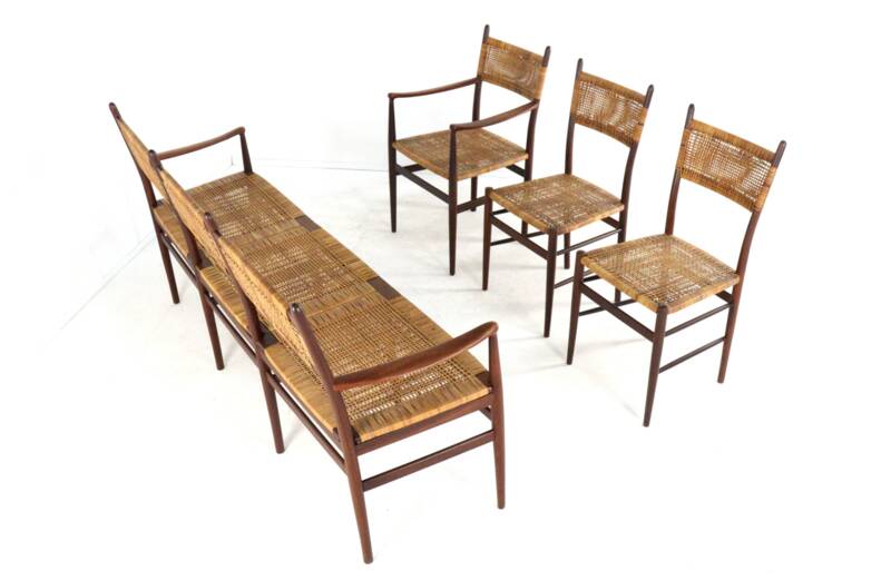 Dining room set 'Bologna' - 3 seater sofa - 3 chairs - mid century modern