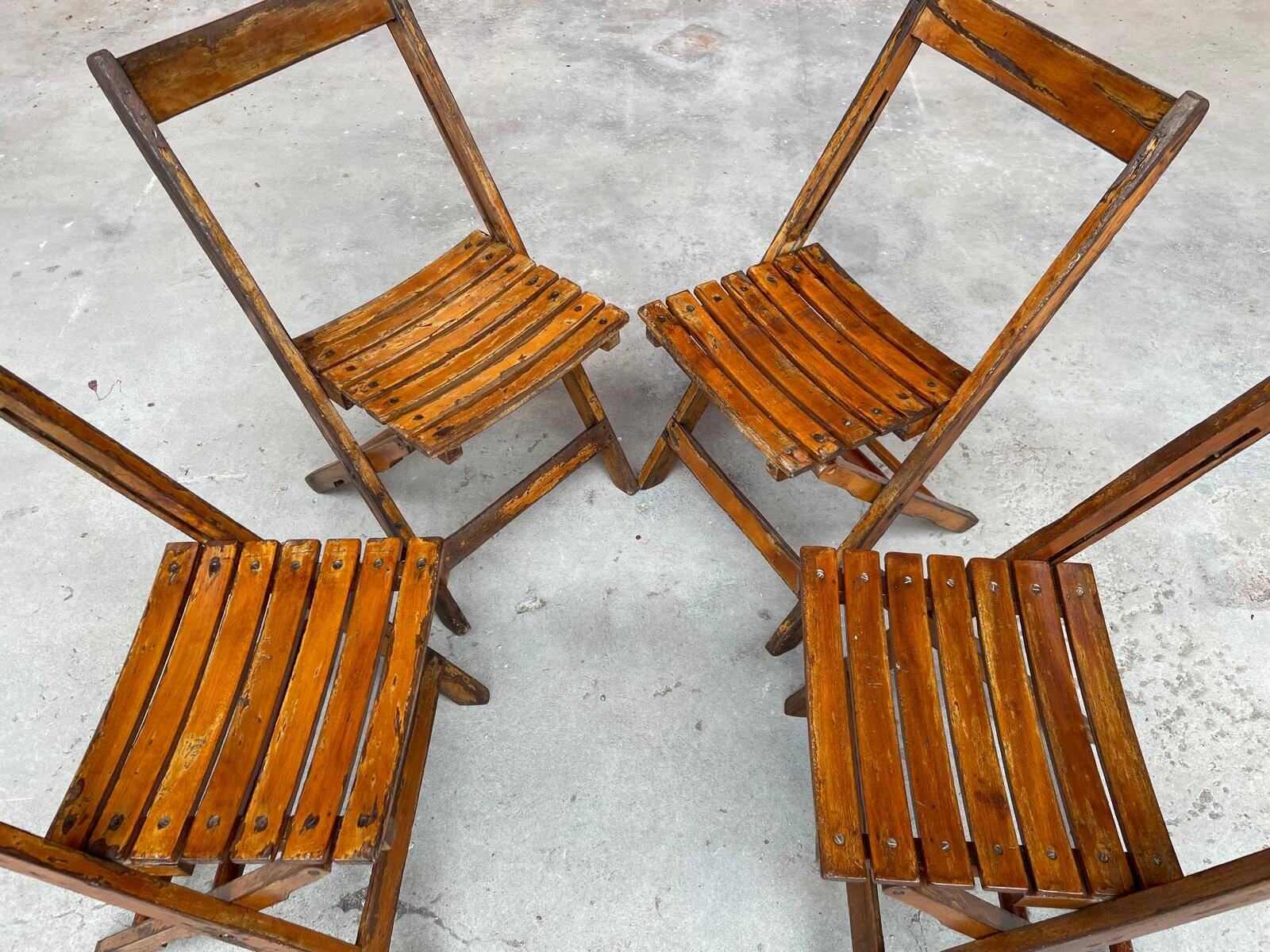 4 Antique Folding Bistro Brasserie Terrace Chairs