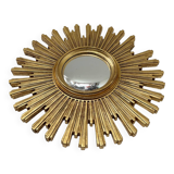 Ancien miroir soleil doré œil de sorcière bombé en résine, années 70