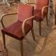 Pair of vintage bridge armchairs in solid raw wood and old pink