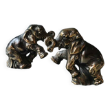 Art Deco Elephant Bookends. In regula on a black veined marble base. Rare model