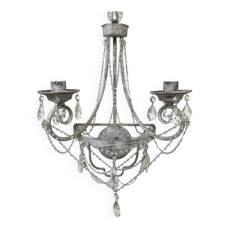Contemporary florentine wrought iron wall lamp with crystals