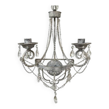 Contemporary florentine wrought iron wall lamp with crystals