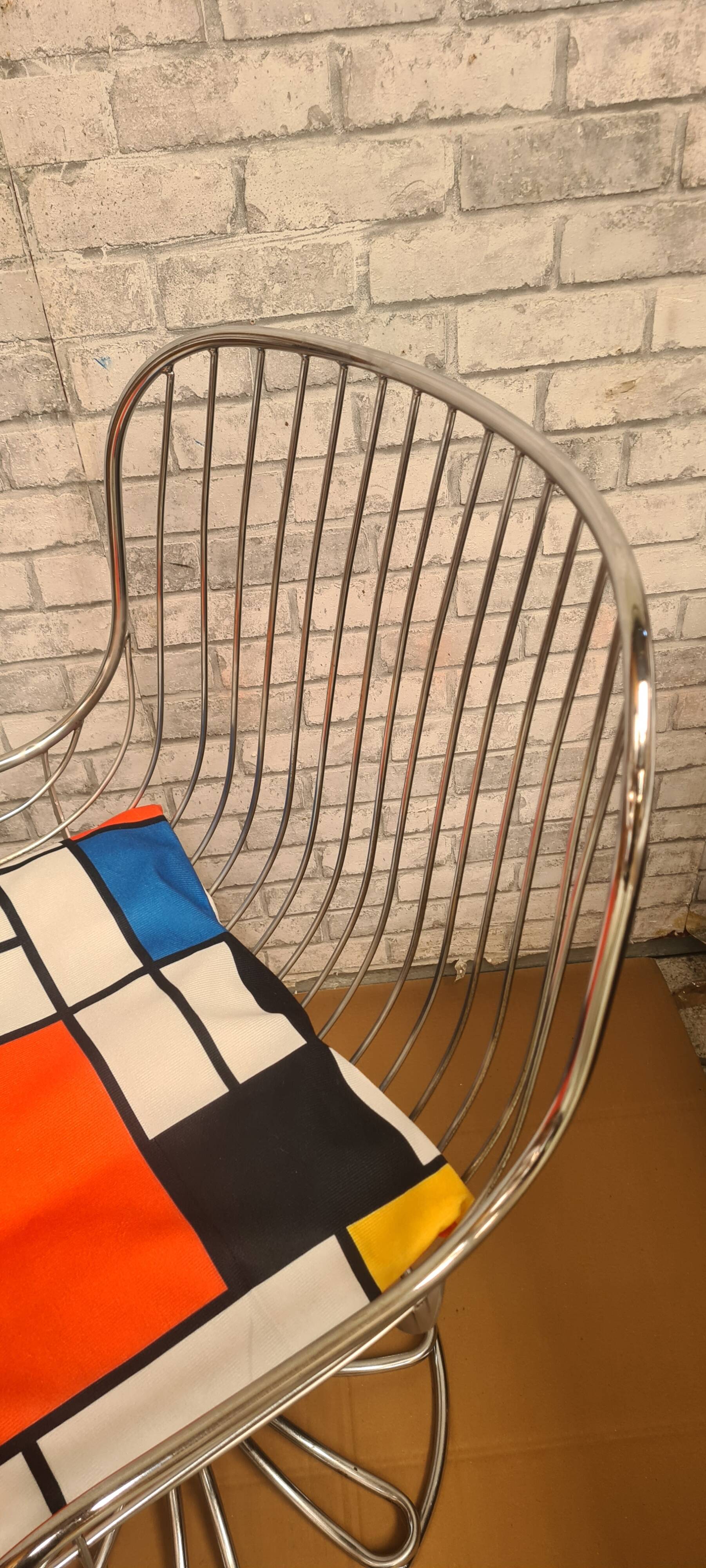 Metal chair by Gastone Rinaldi 1960 cushion piet mondrian very good and