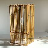 Vintage Wood and Wicker Cube Lamp