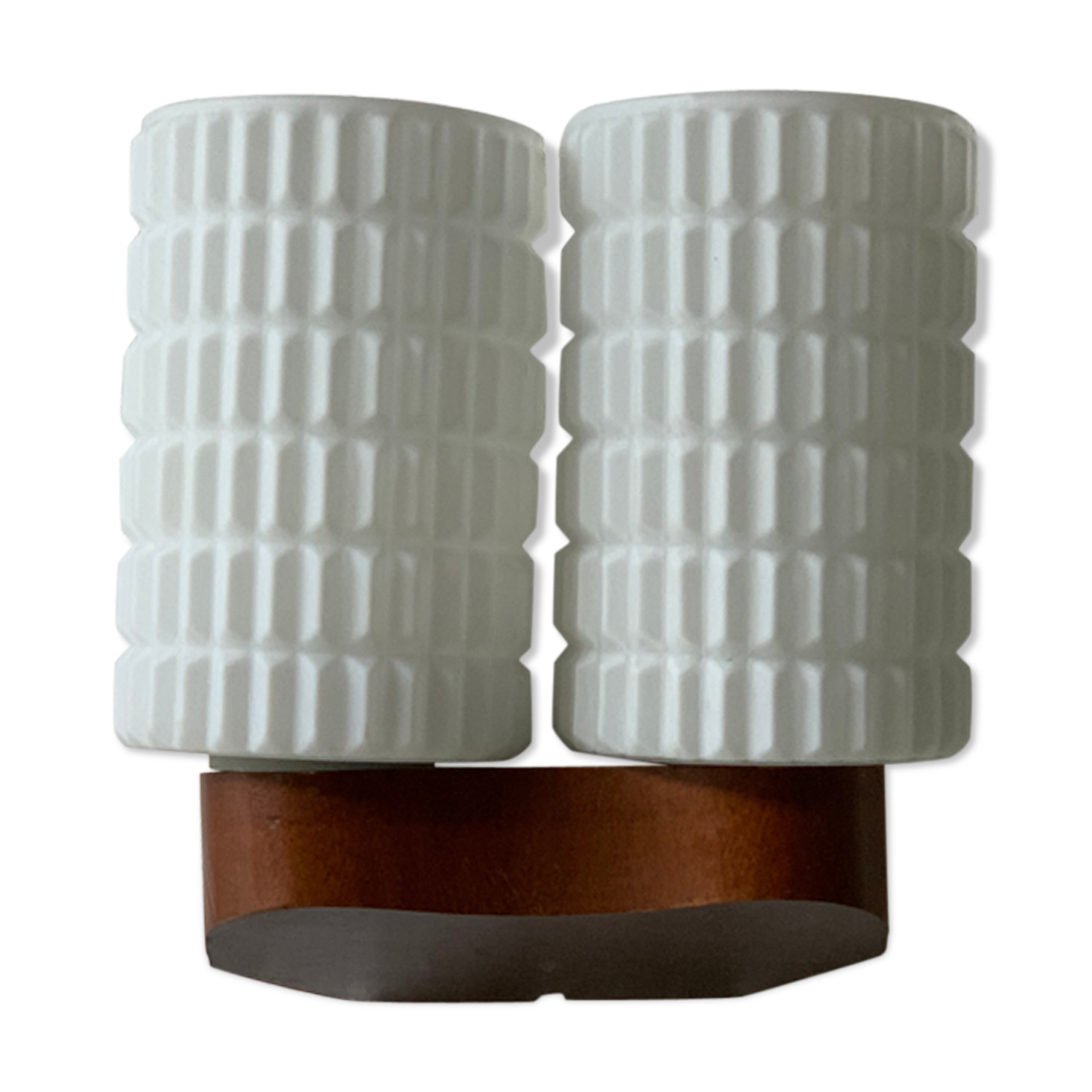 Wall sconce Scandinavian style vintage teak and 2 opalines