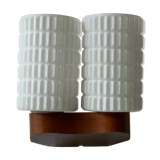 Wall sconce Scandinavian style vintage teak and 2 opalines