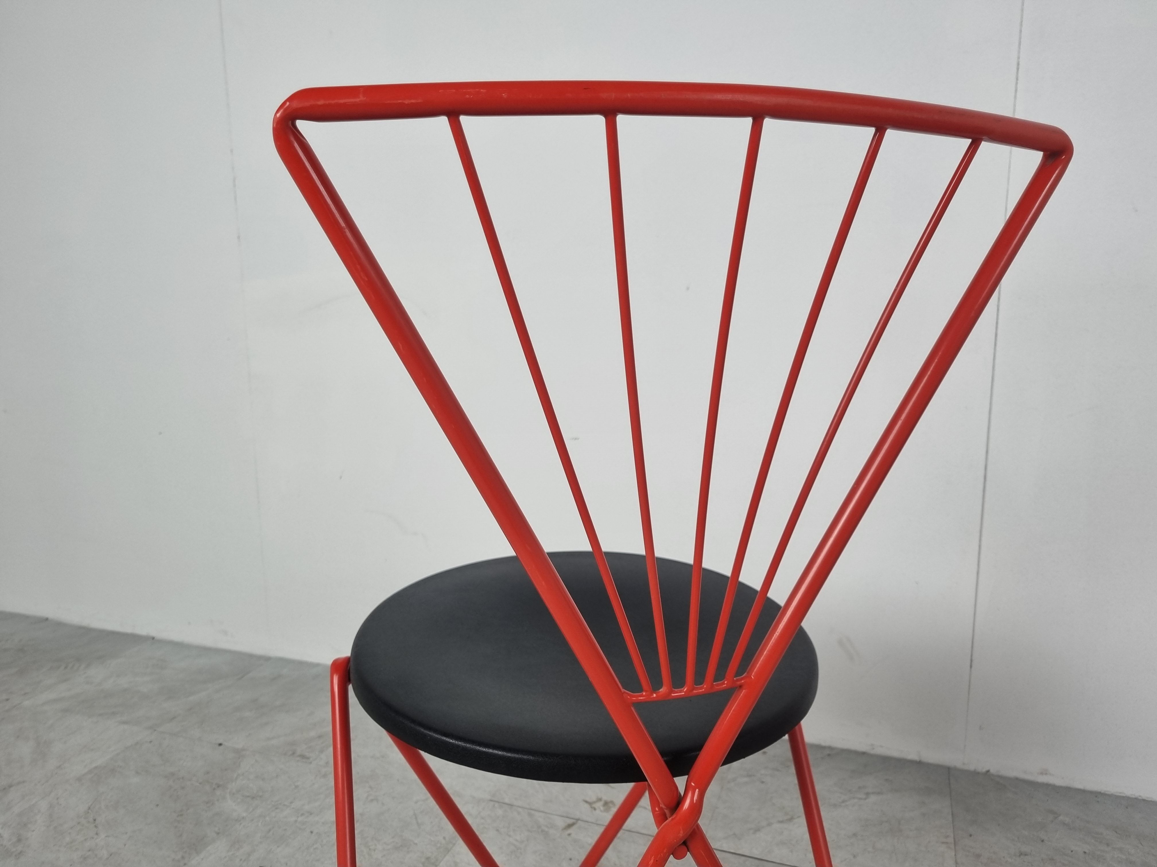 Vintage red metal dining chairs, 1980s