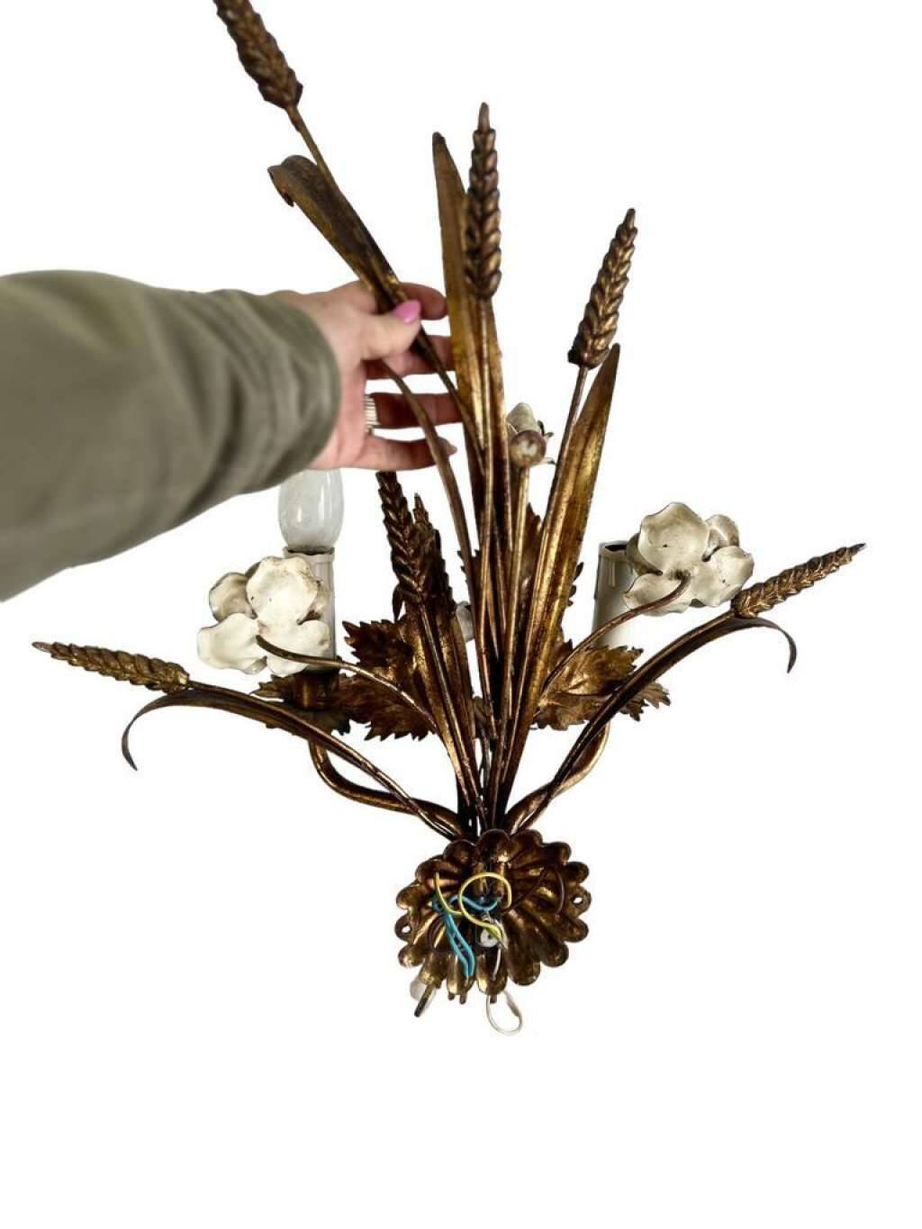 Vintage wheat 'golden' wall light with flowers: french style