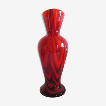 Red and black blown glass vase